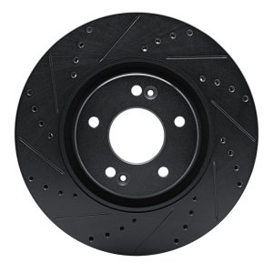 Kia Cadenza Brake Rotor (1) - Front Left - R1 Concepts - Drilled & Slotted - Black - `17-`20